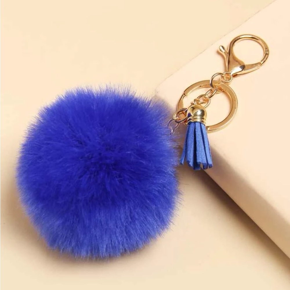 Royal Blue Pom Pom Tassel Charm Keychain